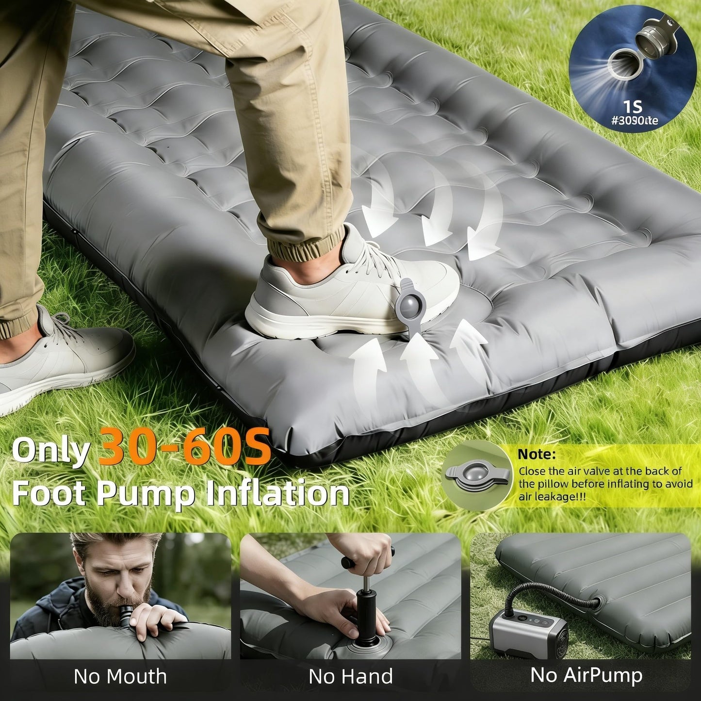 6-Inch Inflatable Sleeping Pad with Pillow and Foot Pump