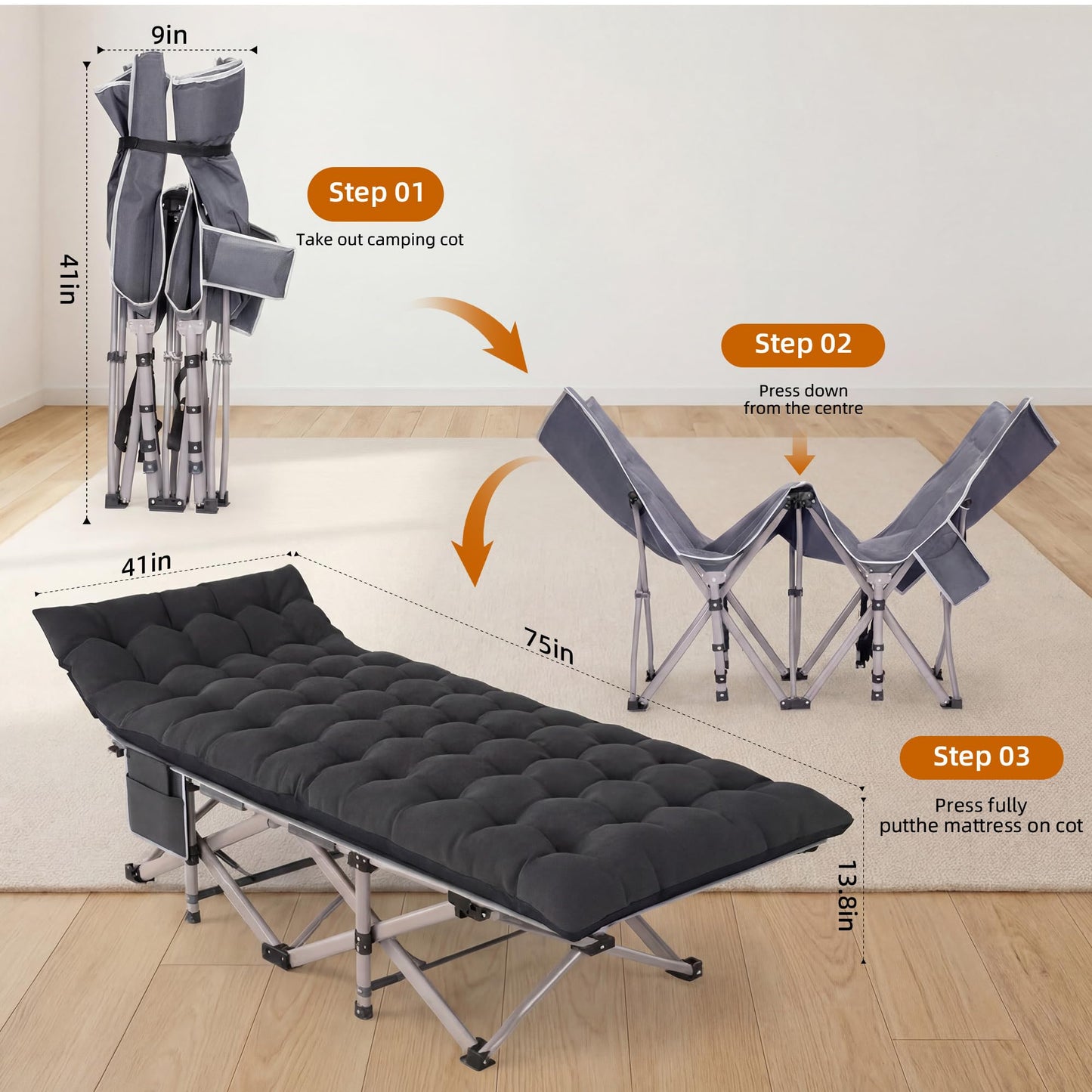 LUCKPRO Folding Camping Cot for Adults