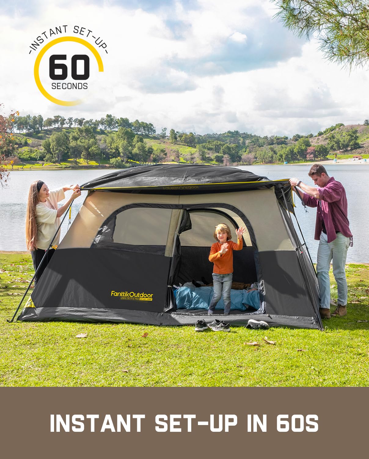 Instant Cabin Camping Tent with Rainfly and Carry Bag