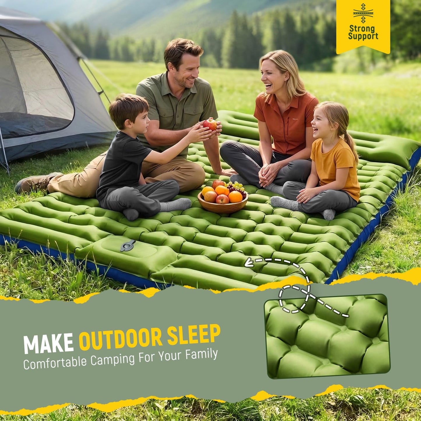 Extra-Thick Double Sleeping Pad with Built-In Pillow & Foot Pump
