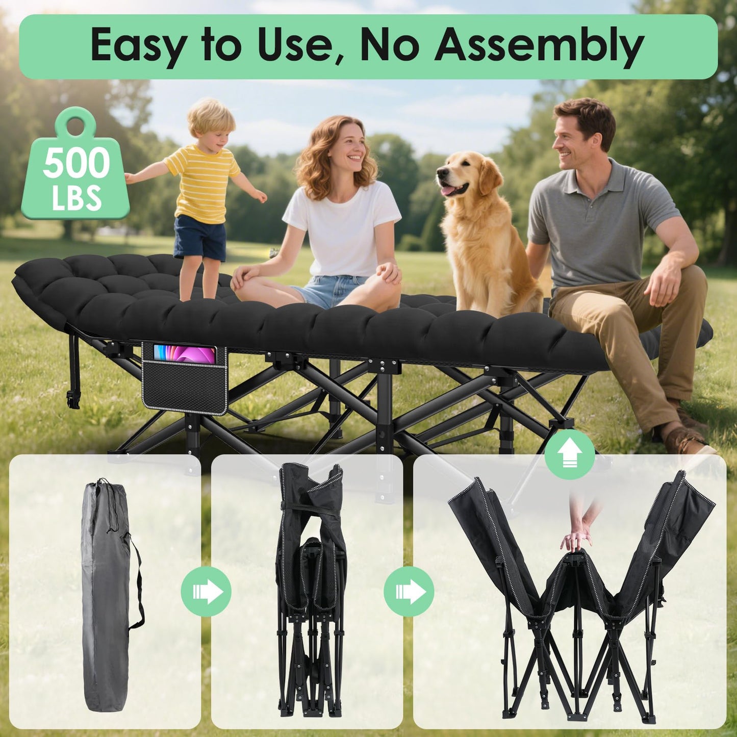 Heavy-Duty Folding Camping Cot with Pillow Mat and Carry Bag