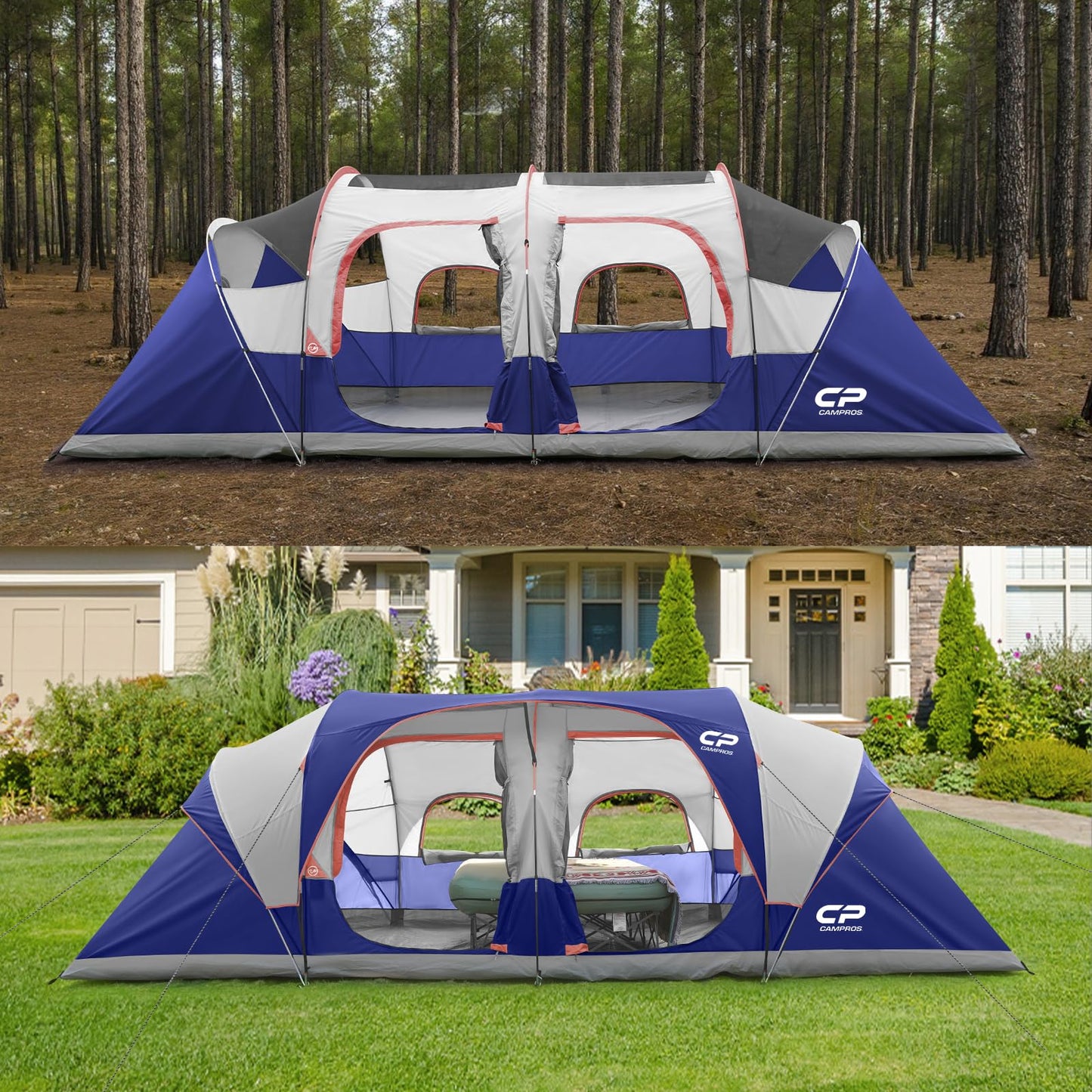 12-Person Three-Room Family Camping Tent with Rainfly