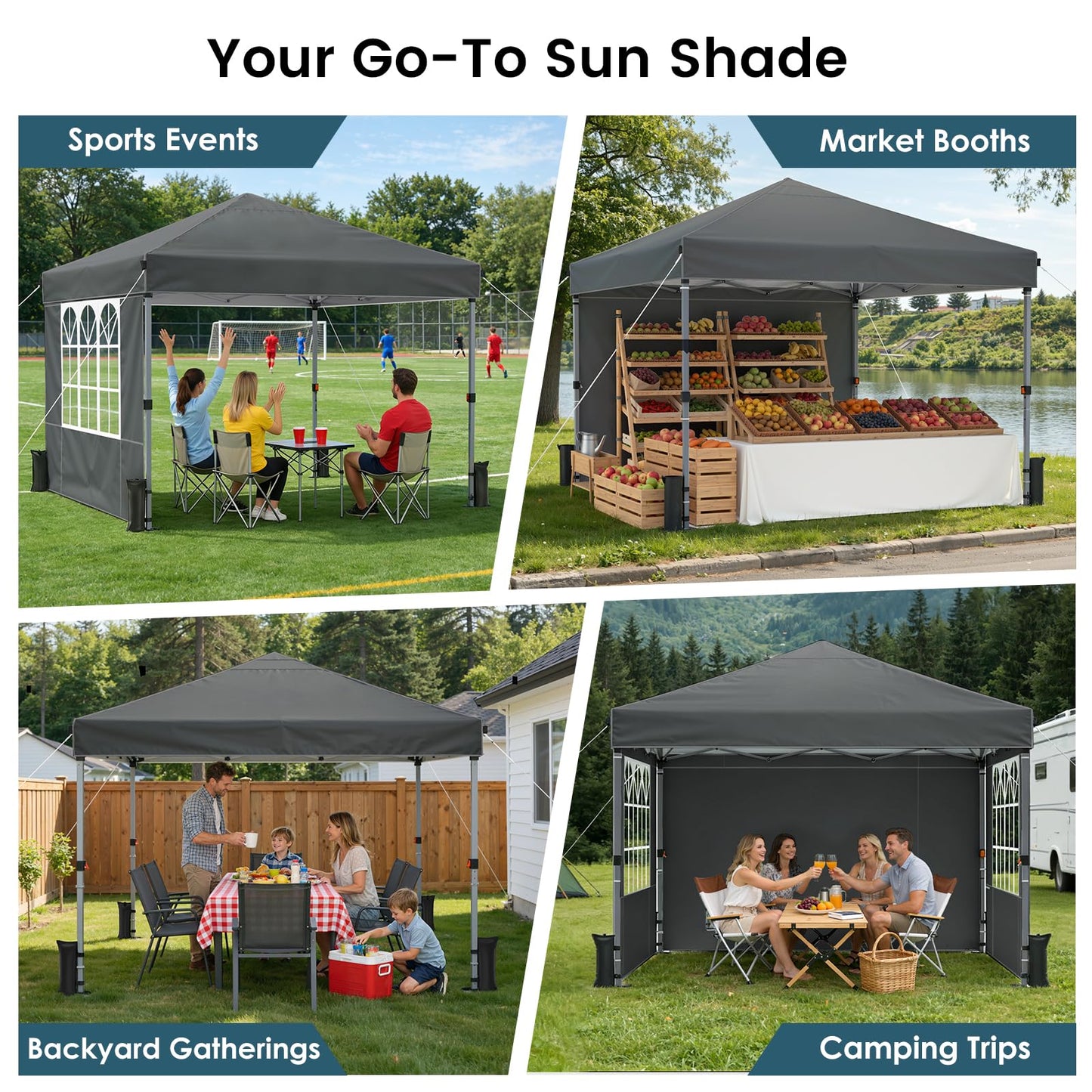 10x10 Pop-Up Canopy Tent with Silver-Coated Top for Camping & Events