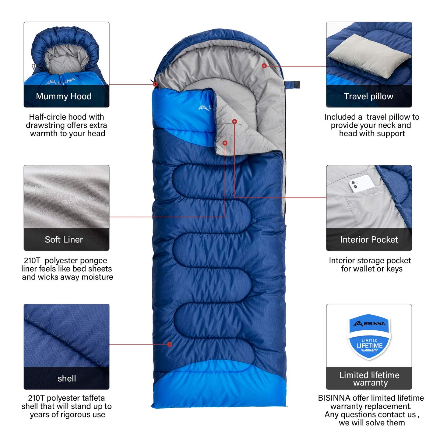 Lightweight 4-Season Sleeping Bag with Pillow