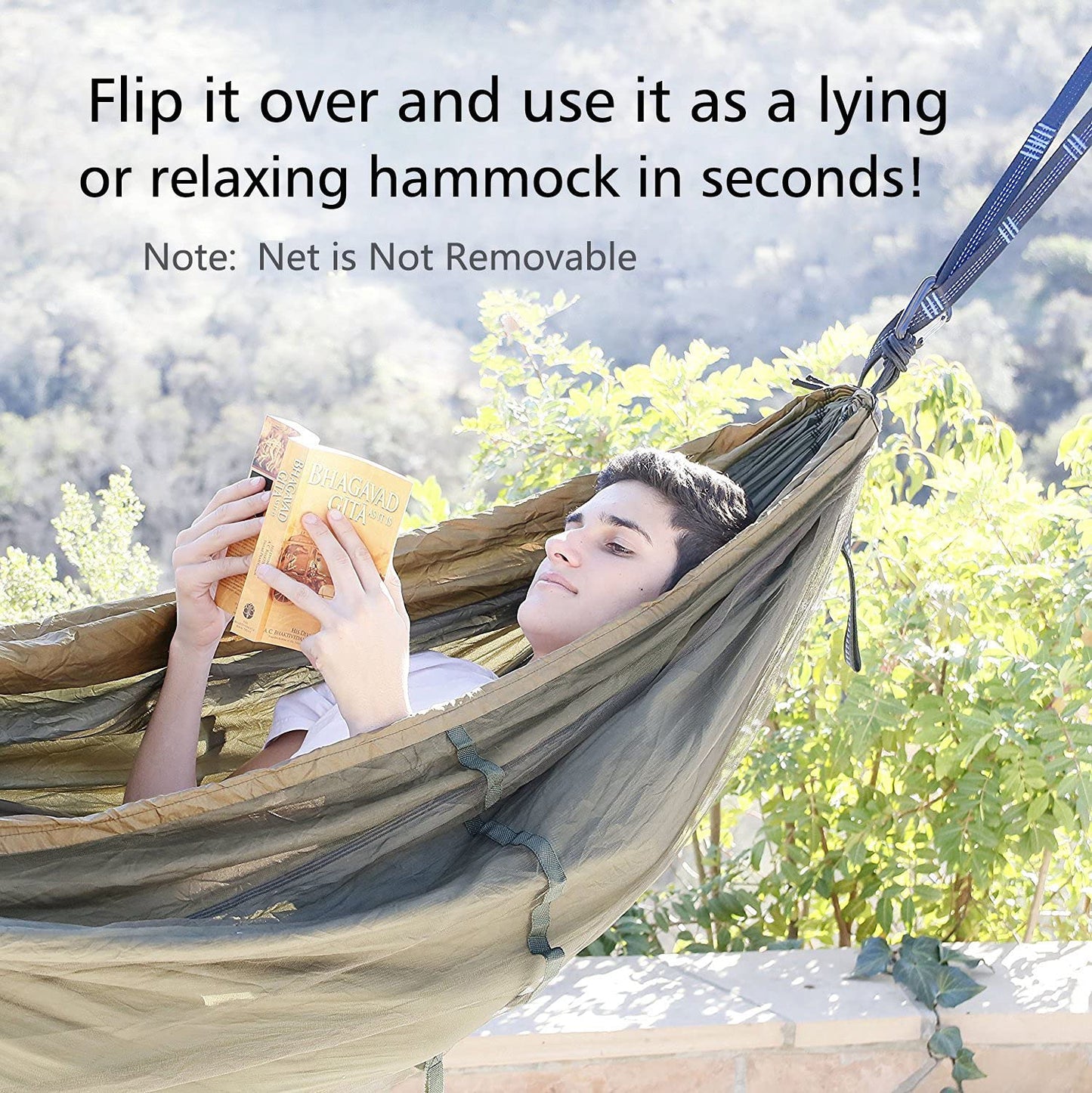Two-Person Camping Hammock with Net and Tree Straps