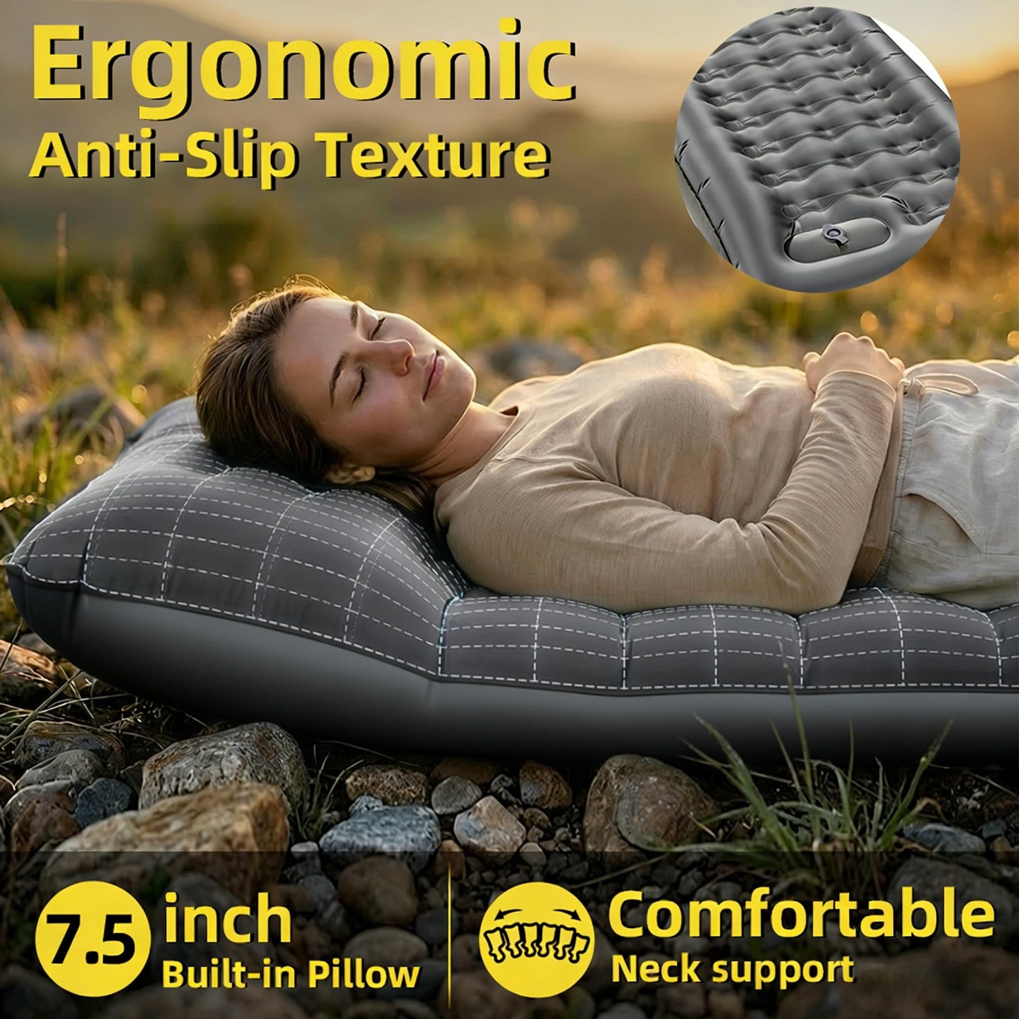 6-Inch Inflatable Sleeping Pad with Pillow and Foot Pump