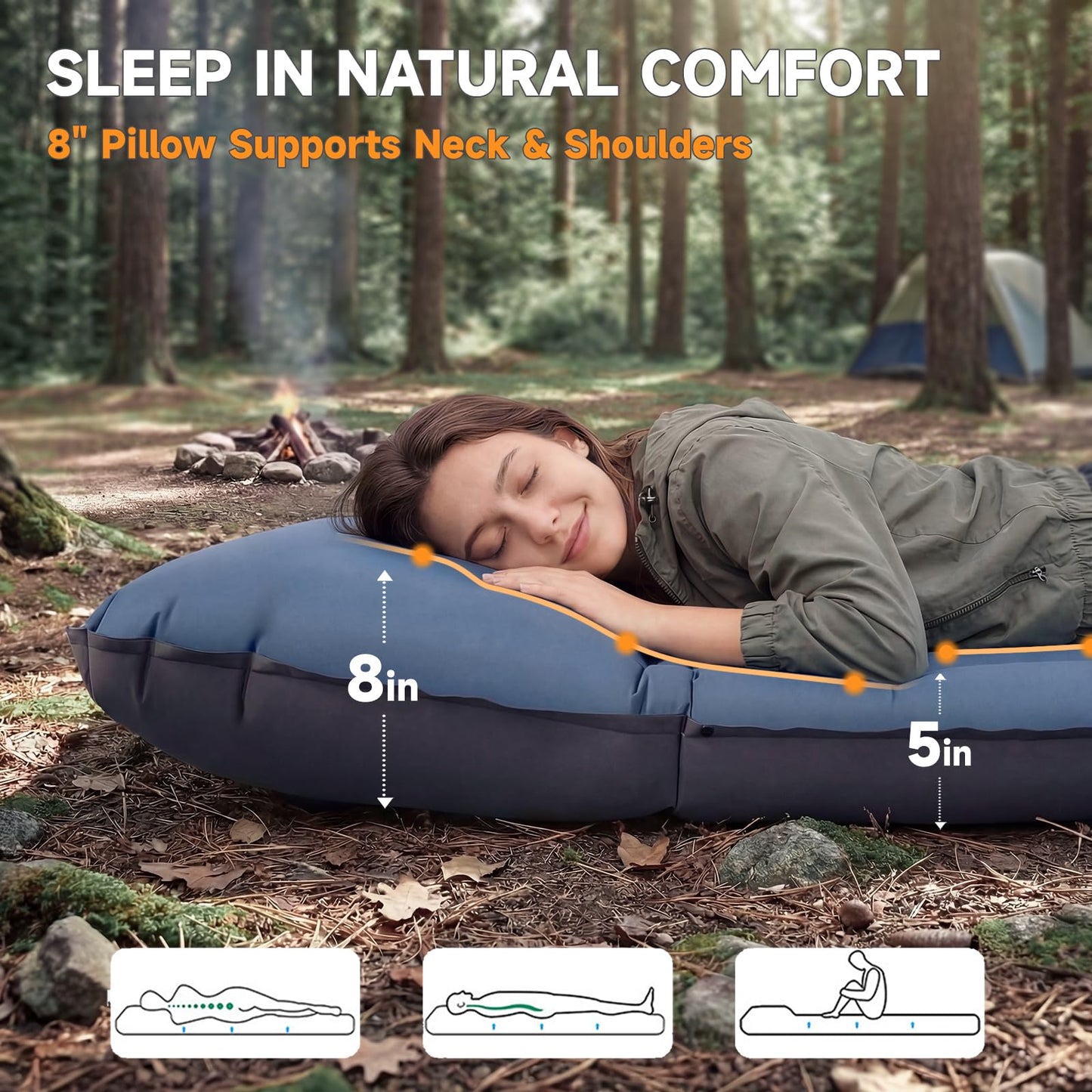 Aonhom Camping Sleeping Pad, 5" Ultralight Inflatable Sleeping Mat
