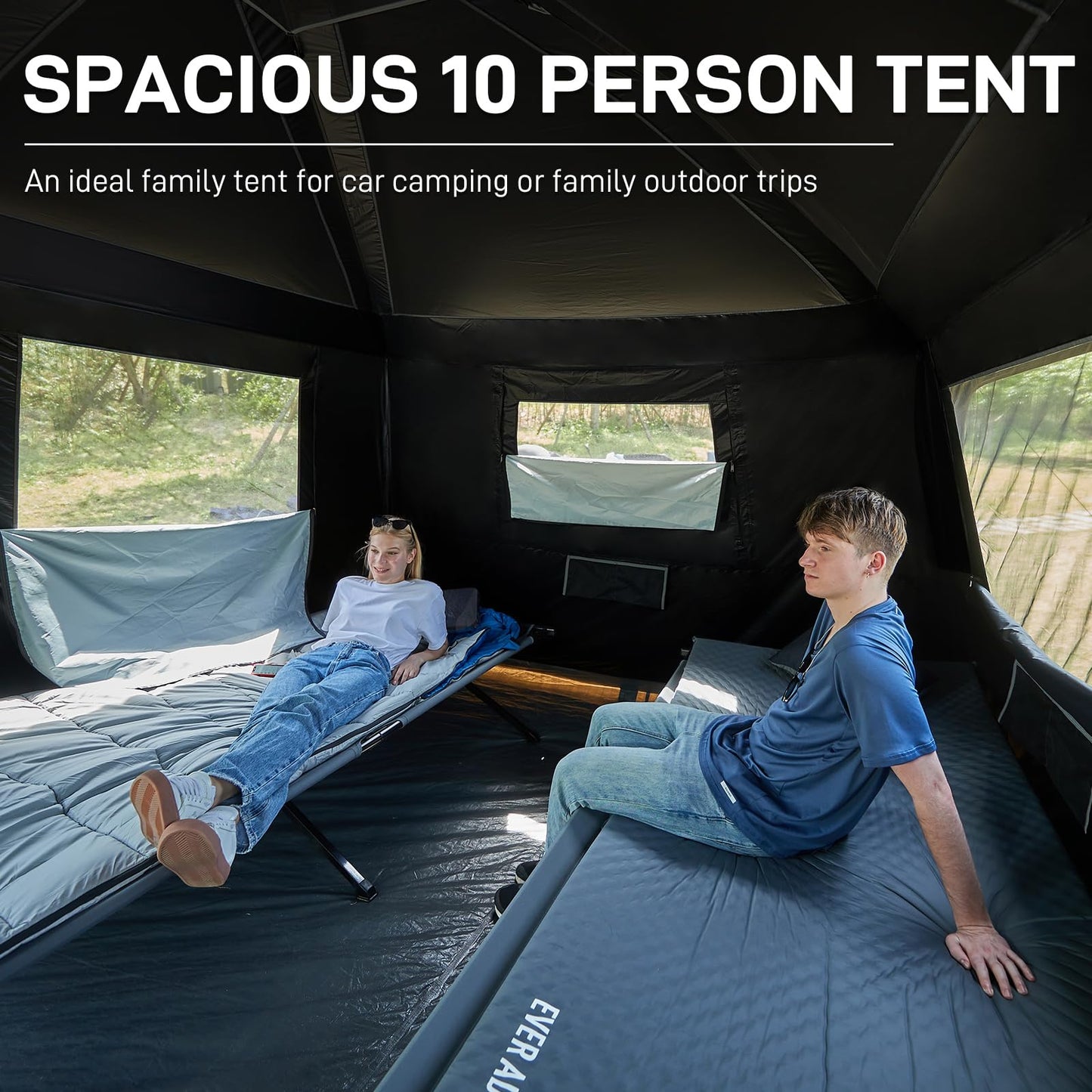 10-Person Multi-Room Blackout Camping Tent with Rainfly