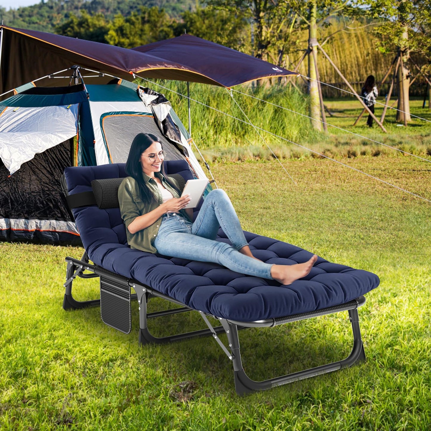 Extra-Wide Heavy-Duty Folding Camping Cot with Carry Bag