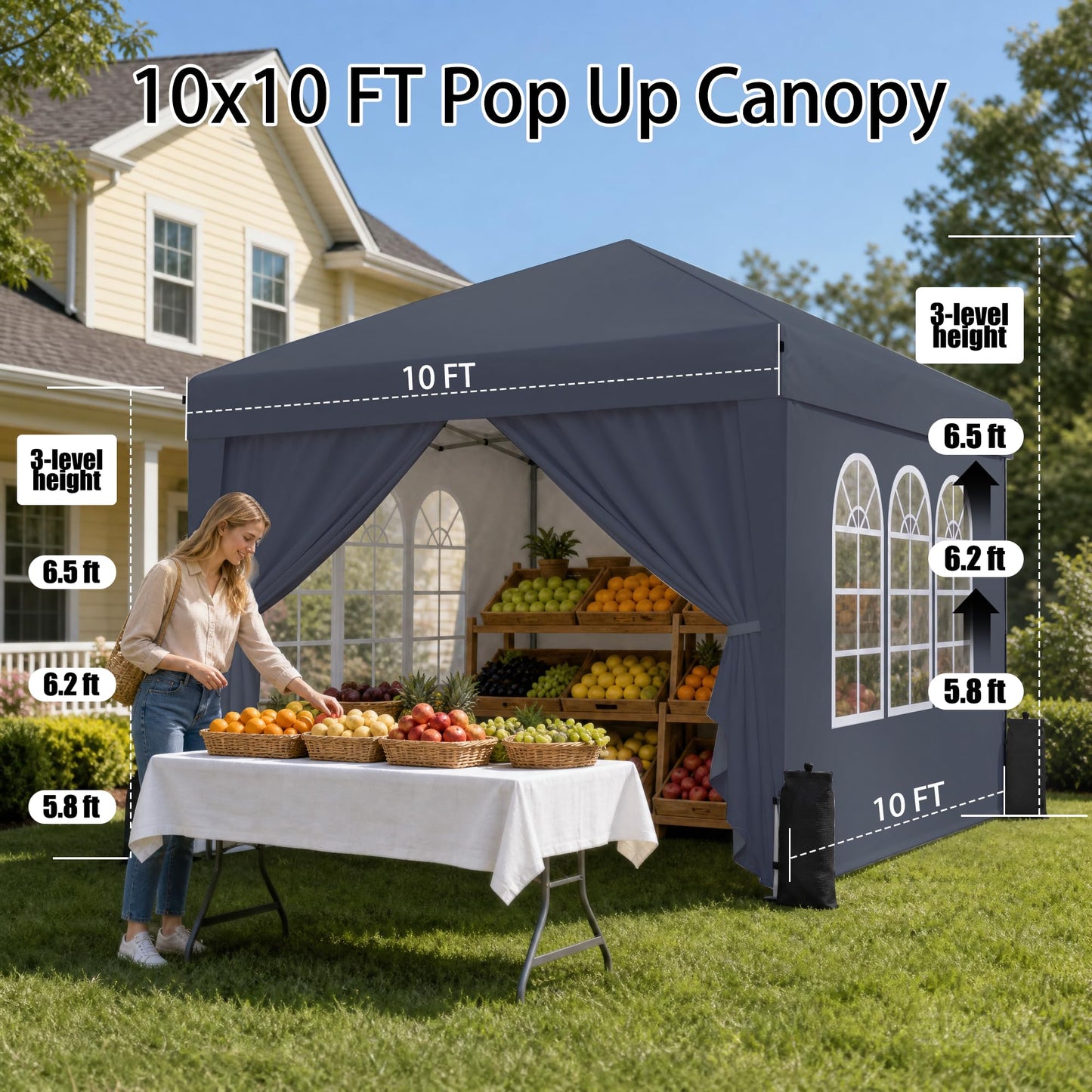 10x10 Pop-Up Canopy Tent with Sidewalls & Carry Bag