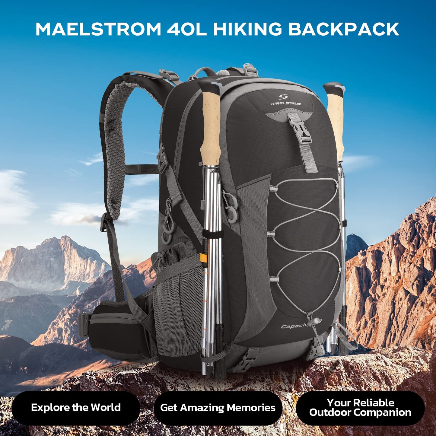 Waterproof 40L Hiking Backpack with Rain Cover