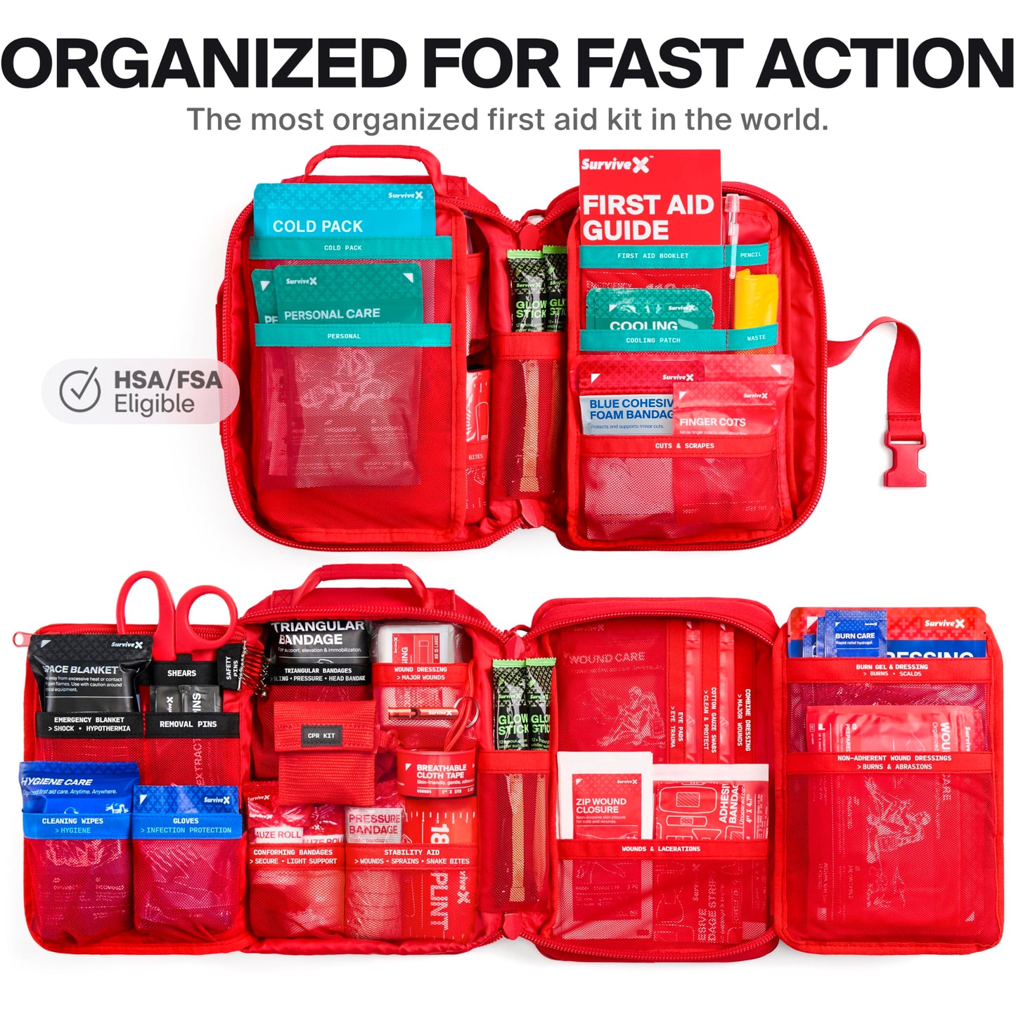 Large Emergency First Aid Kit with Wound Closure Strips