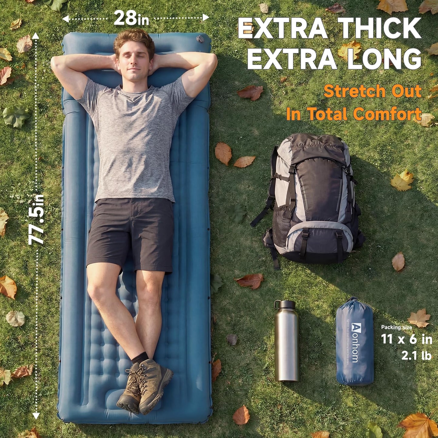 Aonhom Camping Sleeping Pad, 5" Ultralight Inflatable Sleeping Mat